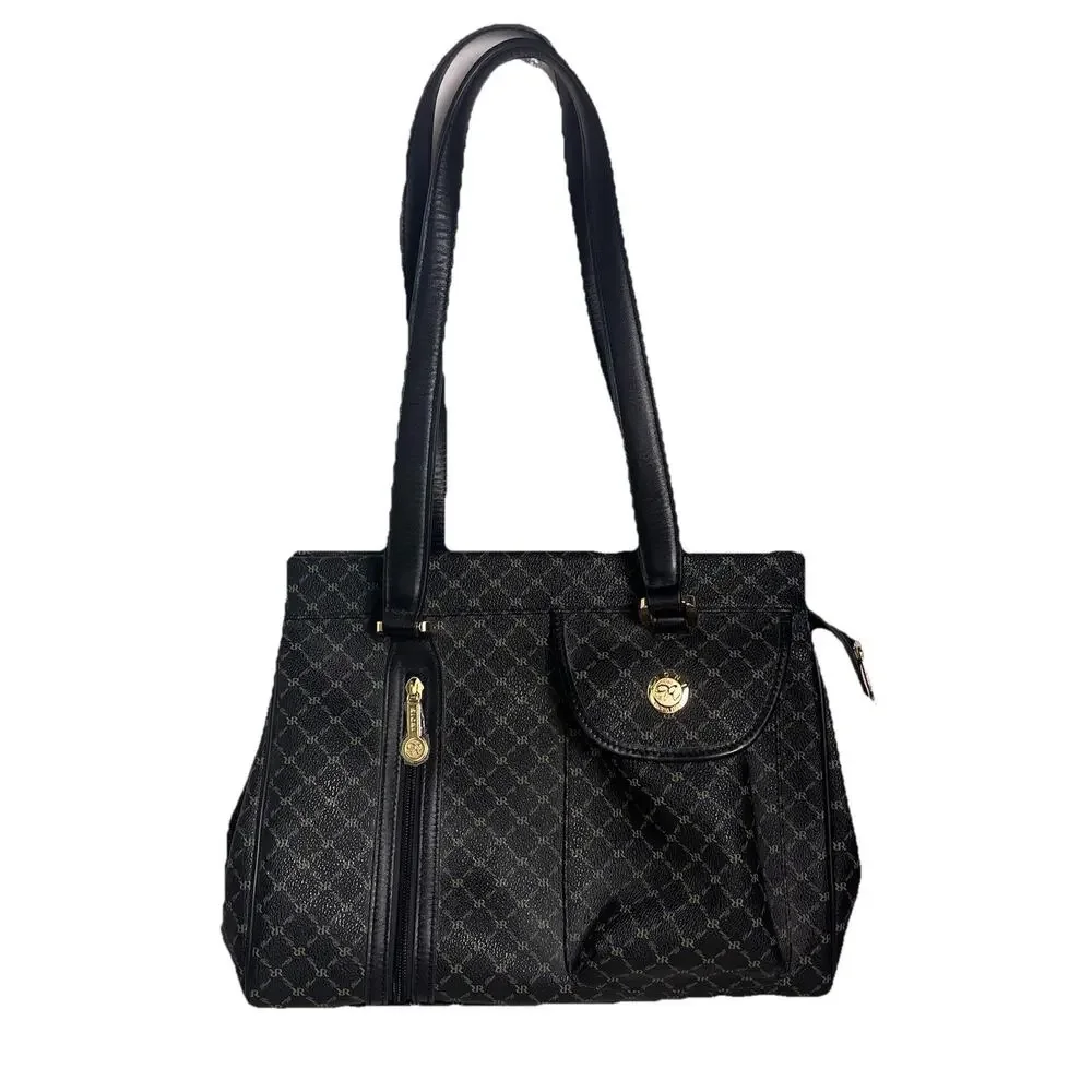 Rioni Italian Chelsea Black Leather Shoulder Bag Handbag Organizer Purse $290
